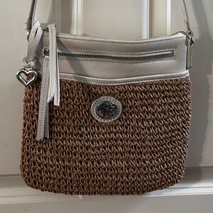Stylish White and Brown Woven Shoulder Bag